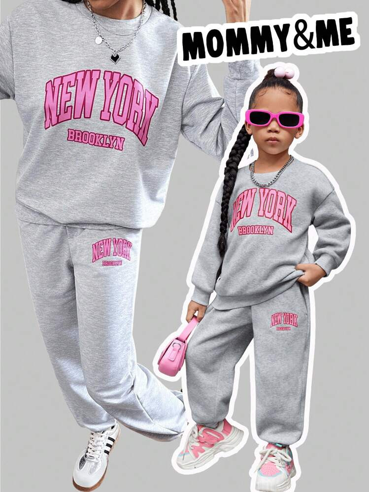 SHEIN SLAYR KIDS NovaGlow Young Girl Young Girl 2 Packs Mommy And Me Knitted Solid Letter Print C... | SHEIN