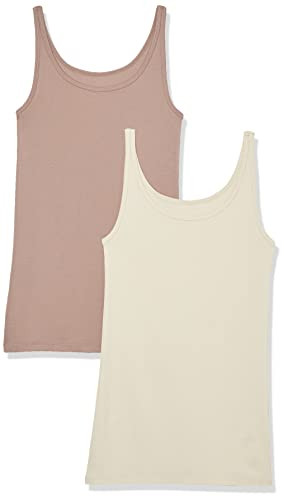 Amazon Essentials Women's Slim-Fit Thin Strap Tank Top, Pack of 2, Dark Taupe, Medium | Amazon (US)