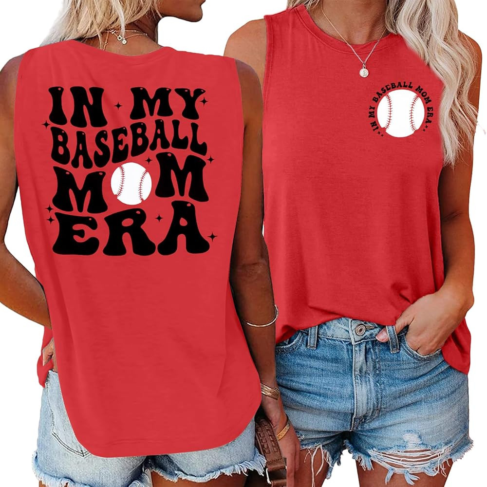 Baseball Mom Shirts for Women:Baseball Graphic Tank Tops Casual Sleeveless Tee Shirt Game Day Ves... | Amazon (US)