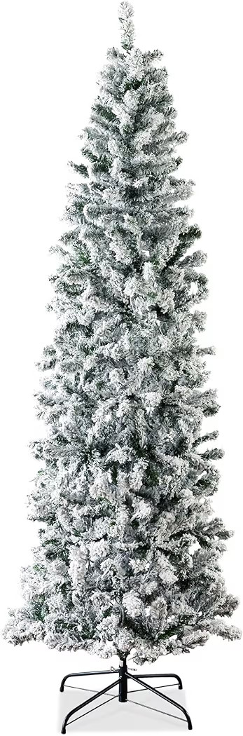 Best Choice Products Flocked Pencil Christmas Tree, Unlit Slim Artificial Holiday Decoration, 7.5... | Amazon (US)
