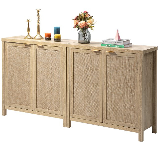 Sanspredet Sideboard Buffet Cabinet Set of 2, Rattan Cabinet with Doors Farmhouse Kitchen Storage... | Walmart (US)