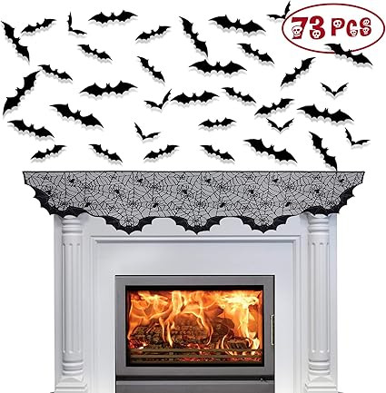 Happy Storm Halloween Fireplace Decorations 73PCS Halloween Bats 3D Bat Decorations Halloween Out... | Amazon (US)