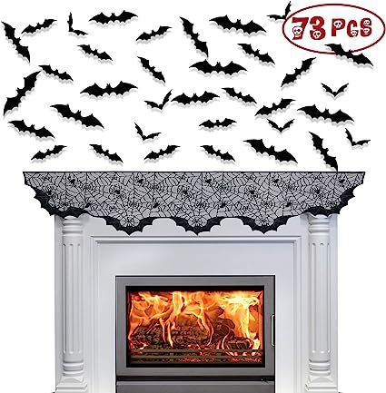 Happy Storm Halloween Fireplace Decorations 73PCS Halloween Bats 3D Bat Decorations Halloween Out... | Amazon (US)