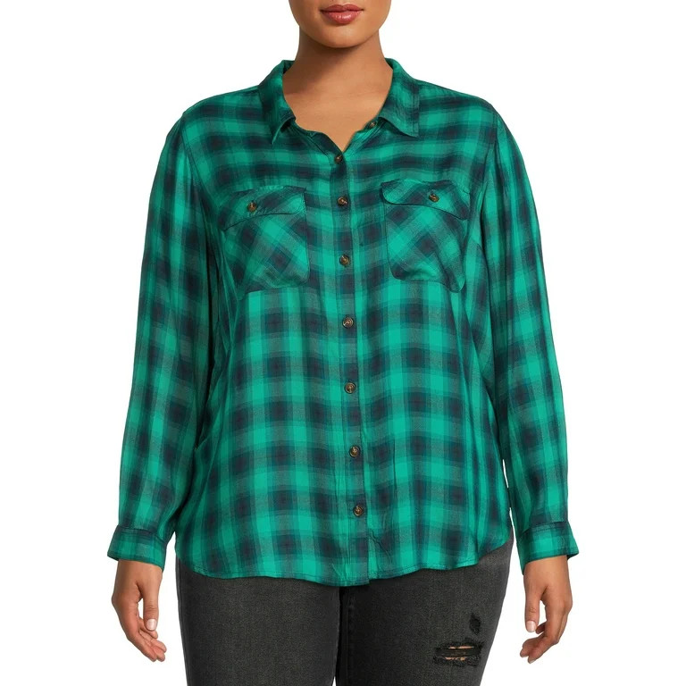 Terra & Sky Women's Plus Size Button-Up Shirt with Long Sleeves | Walmart (US)