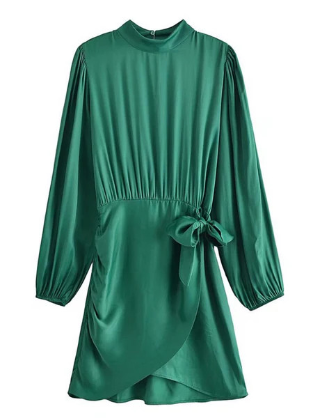 'Amaya' High Neck Side Ruched Wrap Dress | Goodnight Macaroon