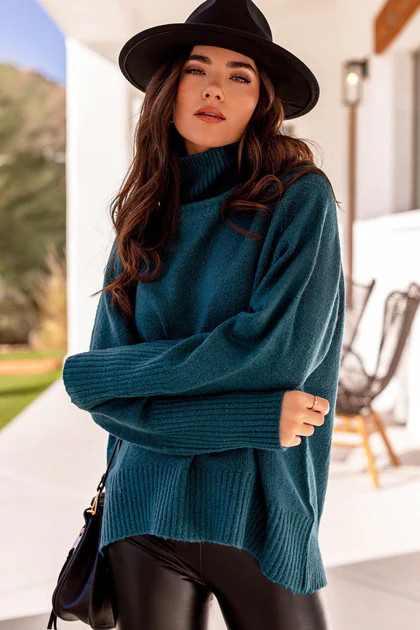 Cabin Teal Knit Turtleneck Sweater | Shop Priceless