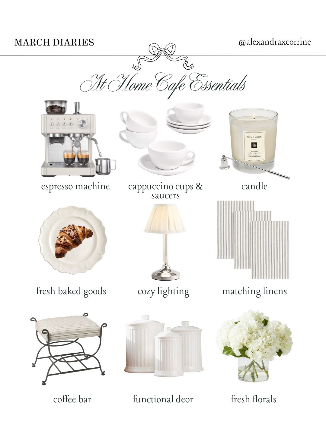 At home cafe essentials ☕️🤍

#cozyathome #homebodylife #sundaymorningcoffee #selfcaresundays #pinterestinspo 

[ at home coffee essentials, weekend coffee at home, cozy homebody lifestyle, spring style aesthetic, self care Sunday, Nancy Meyers aesthetic, chic girl luxury, Pinterest mood board aesthetic ]

#LTKmorningroutine #LTKHome