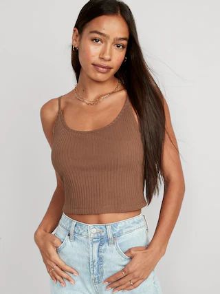 Strappy Rib-Knit Cropped Tank Top for Women | Old Navy (US)