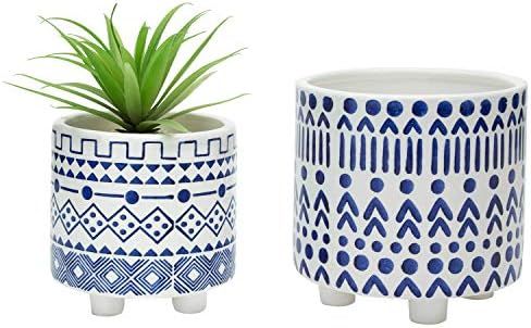 MyGift Set of 2 Blue and White Modern Decorative Ceramic Flower Planter Pots, 5-inch and 6-inch | Amazon (US)