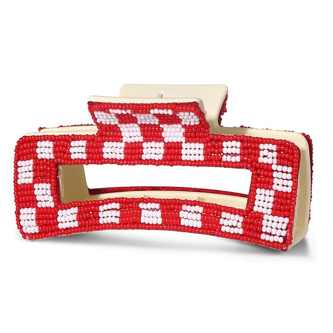 Game Day Hair Claw Clip for Women Beaded Checkered Baseball Football Hair Clips Game Day Outfits ... | Amazon (US)