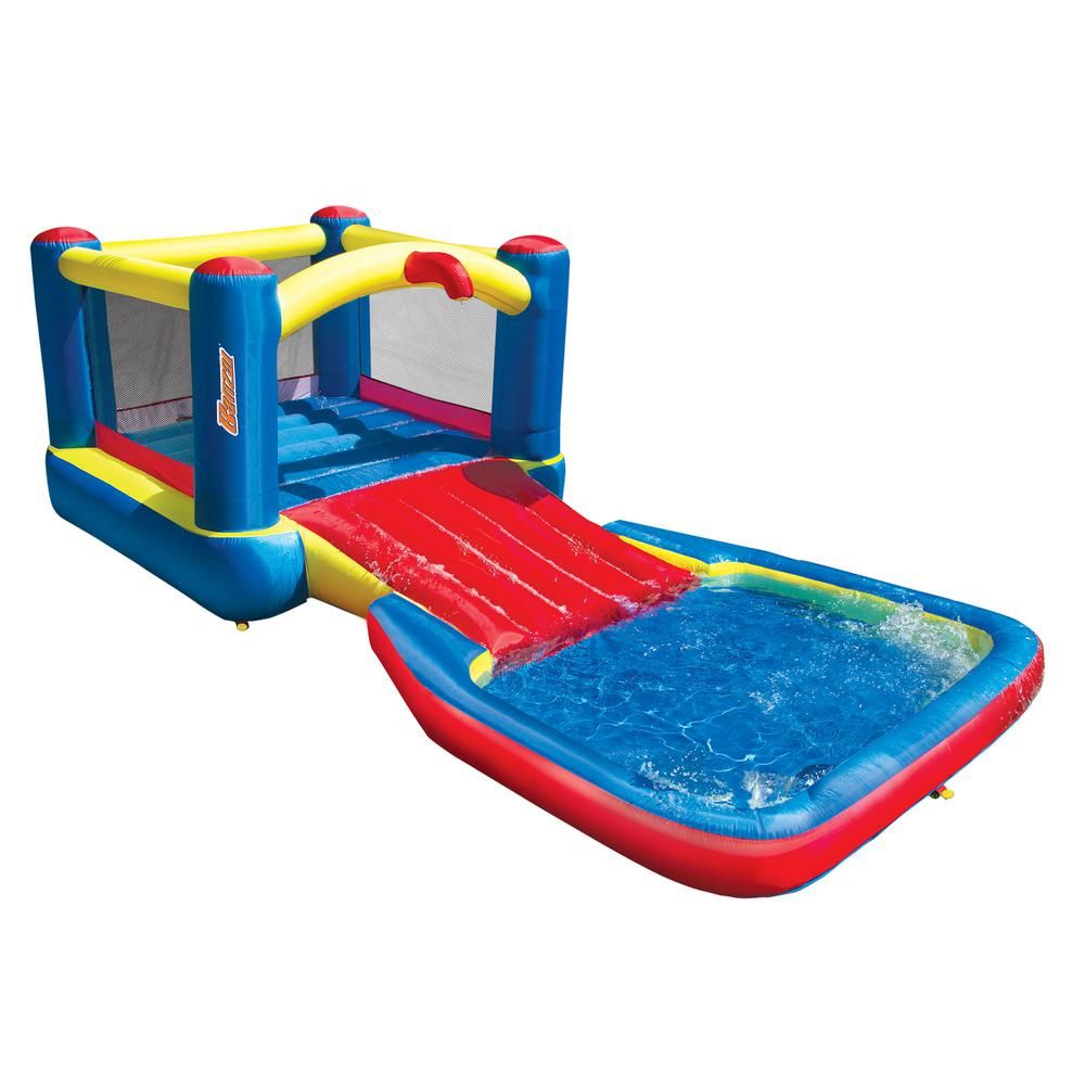 BANZAI Bounce N Splash Multi-Colored Water Park Aquatic Activity Play Center with Slide, Multicolore | The Home Depot