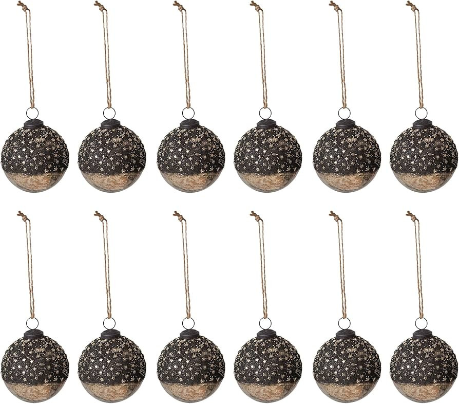 Creative Co-Op Round Mercury Glass Ball Ornament with Stars, Dipped Bronze and Silver | Amazon (US)