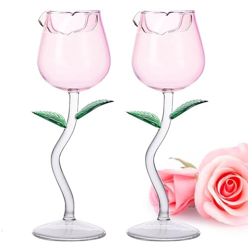 INFTYLE Rose Wine Glasses Set of 2 Creative Wine Goblet Champagne Flutes Classy Red Wine Glass, Ideal Gifts for Housewarming, Wedding, Birthday Celebrations | Amazon (US)