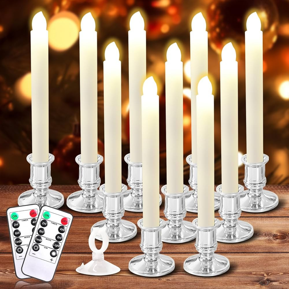 Verdenu 10 Pack Christmas Window Candles with Timer Remote, Battery Operated Window Candles Flame... | Amazon (US)