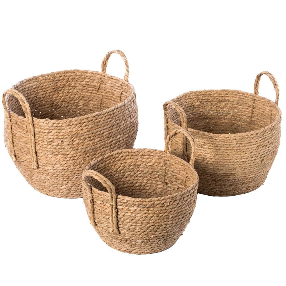 Vintiquewise Decorative Round Wicker Woven Rope Storage Blanket Basket with Braided Handles-QI003... | The Home Depot