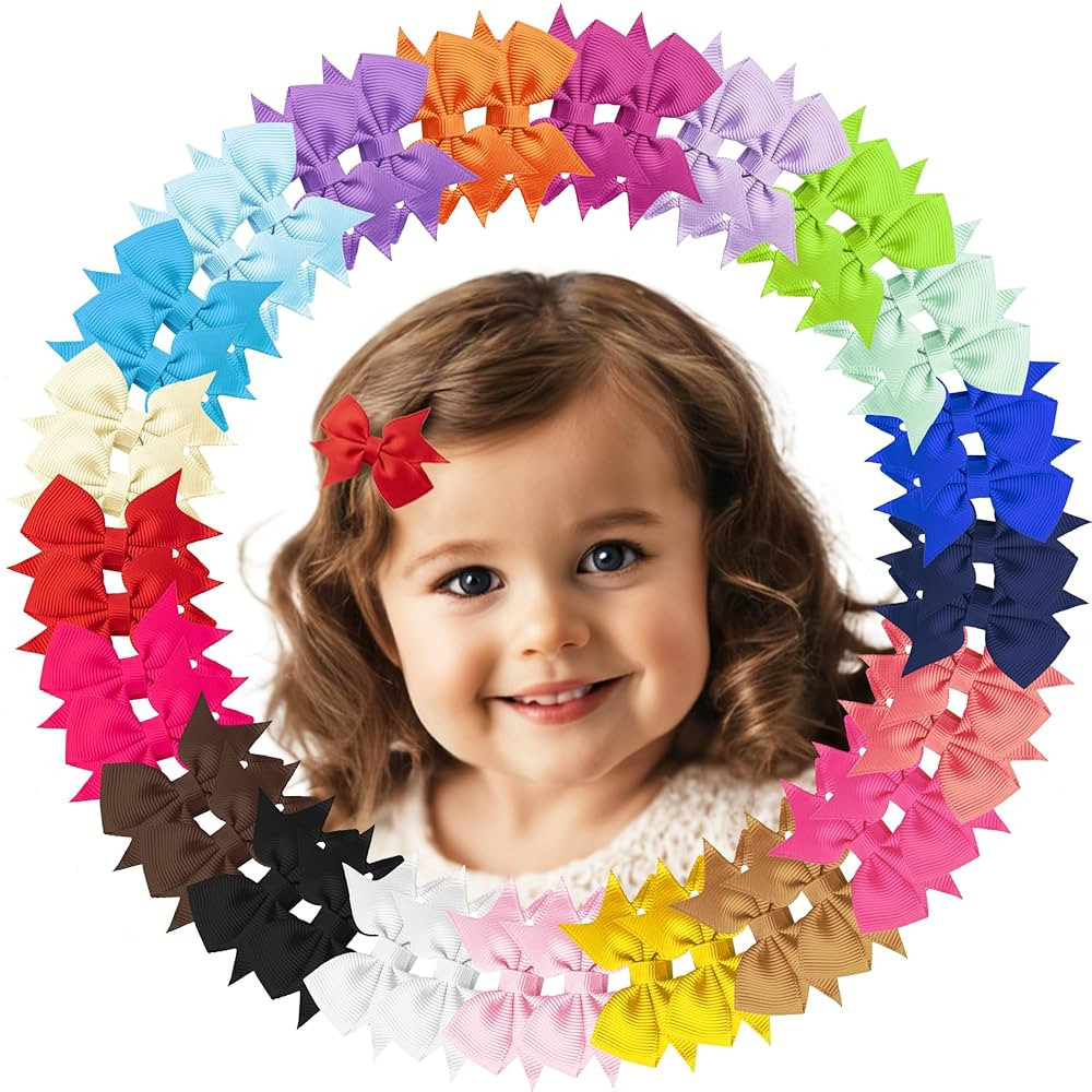 Hair Clips for Girls - 42PCS Fully Lined Hair Bows, Alligator Clips in 21 Color Pairs for Toddler... | Amazon (US)
