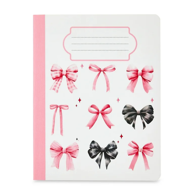Pen+Gear Wide Ruled Composition Book, 7.5" x 9.75", Pink Bows, 80 Sheets | Walmart (US)
