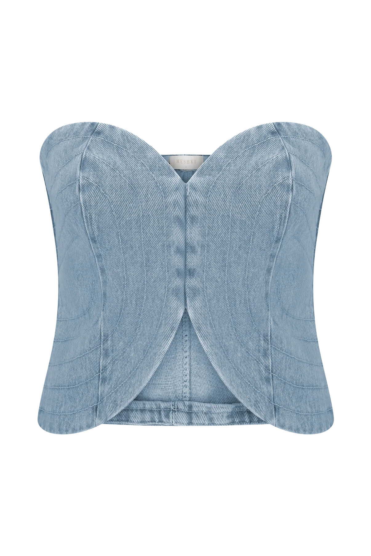 Tully Strapless Topstitch Denim Top - 80'S Blue | MESHKI US