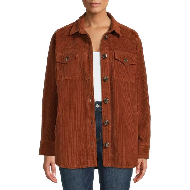 Time and Tru Women's Corduroy with Buttons Shacket - Walmart.com | Walmart (US)