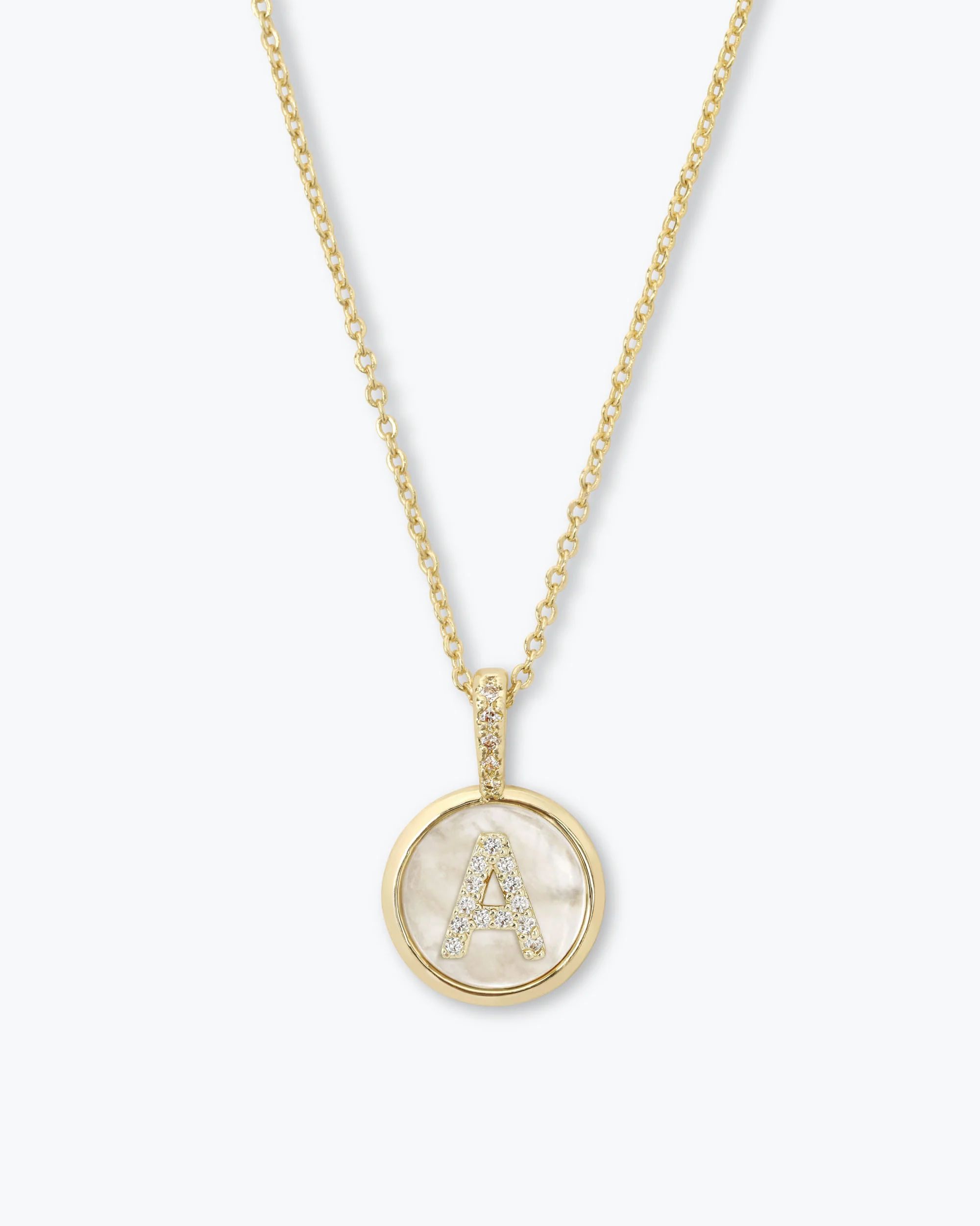 Baby Love Letters Medallion Necklace - Gold|White Diamondettes | Melinda Maria