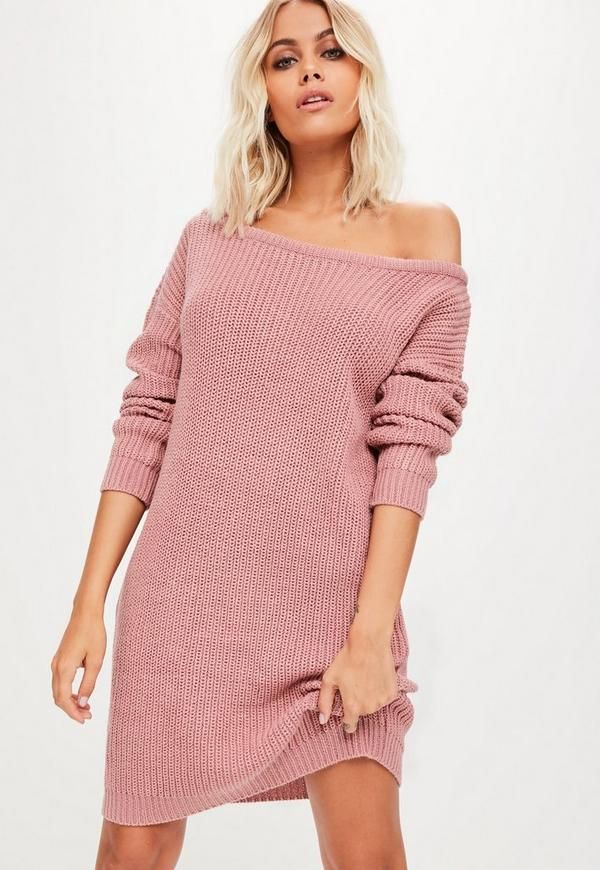 Pink Off Shoulder Sweater Dress | Missguided (US & CA)