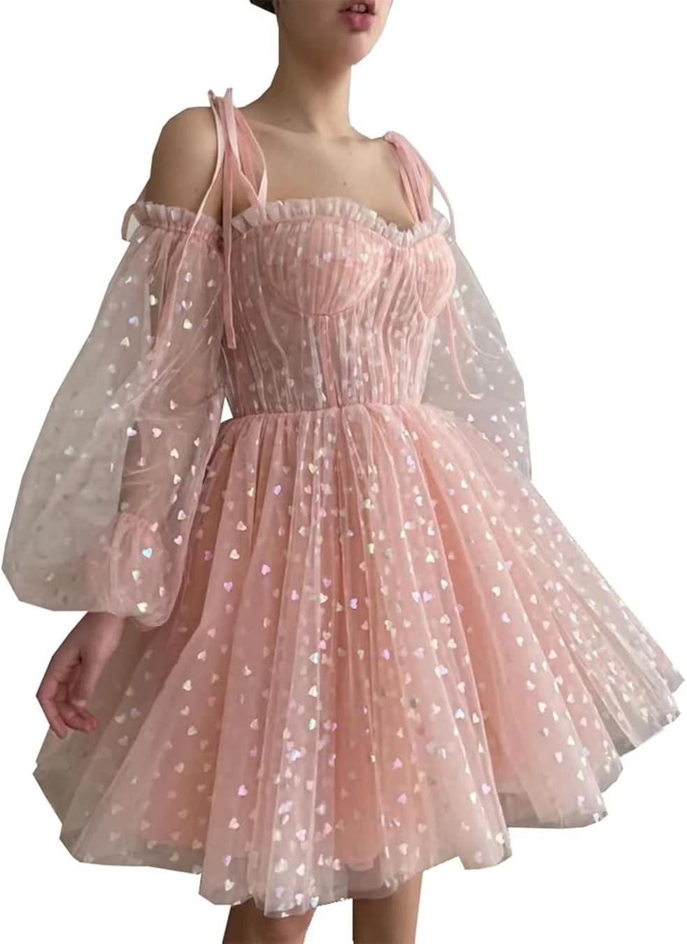 SUOLUOS Women's Tulle Homecoming Dresses Puffy Sleeve Sweetheart Short Prom Dresses Party Gowns | Amazon (US)