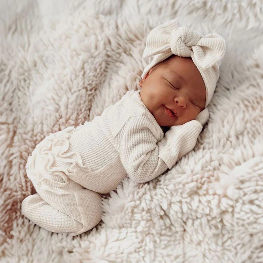 Organic Waffle Ruffle Zip Footie, Snow | SpearmintLOVE