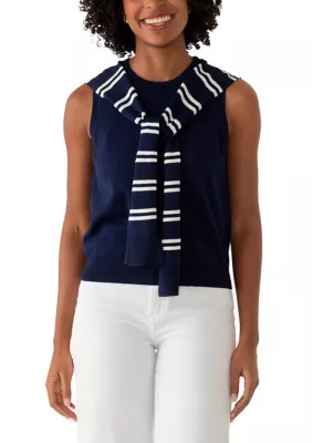 Women's Sleeveless Striped Cardigan Twofer Top | Belk