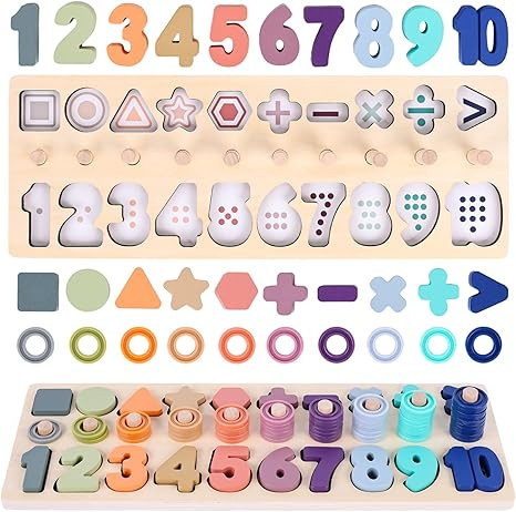 AMOR PRESENT Wooden Number Puzzle for Toddler, Montessori Toys for Kids Shape Sorting Stacking Co... | Amazon (US)