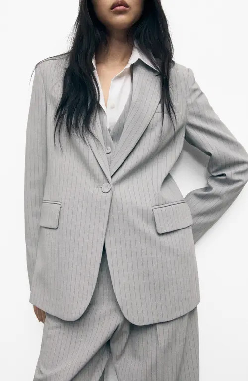 MANGO Pinstripe Suit Jacket in Grey at Nordstrom, Size Small | Nordstrom