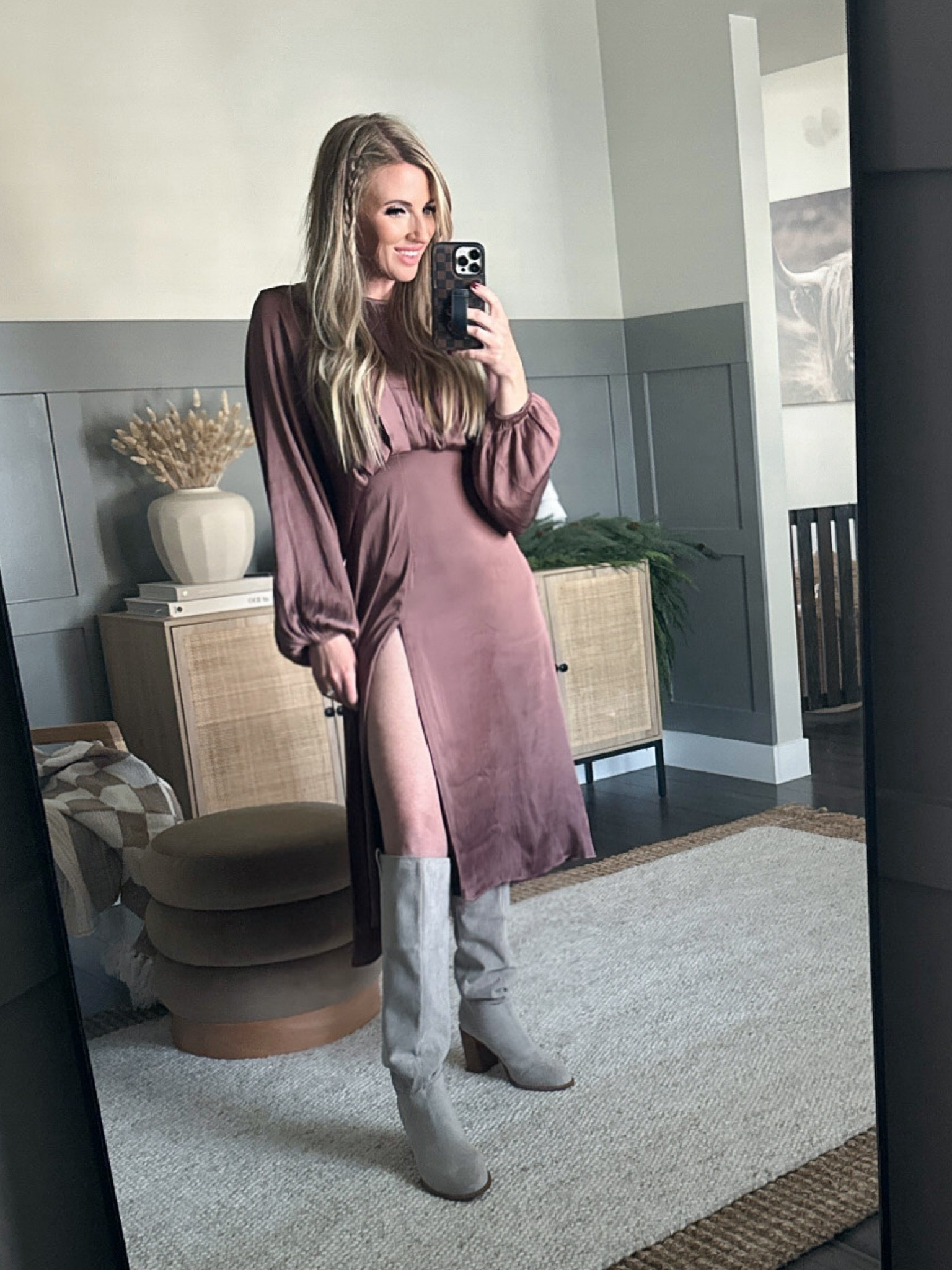 On sale now!! The perfect holiday dress — this satin dress is perfect for holiday parties, events, & family photos. Wearing size XS. Boots + dress are both on sale. 

Christmas Photos - Family Picture Outfit - Satin Dress - Holiday Dress - Holiday Party Dress - Cute Dress - Wedding Guest Dress 

#dress #christmasparty 

#LTKHoliday #LTKstyletip #LTKsalealert