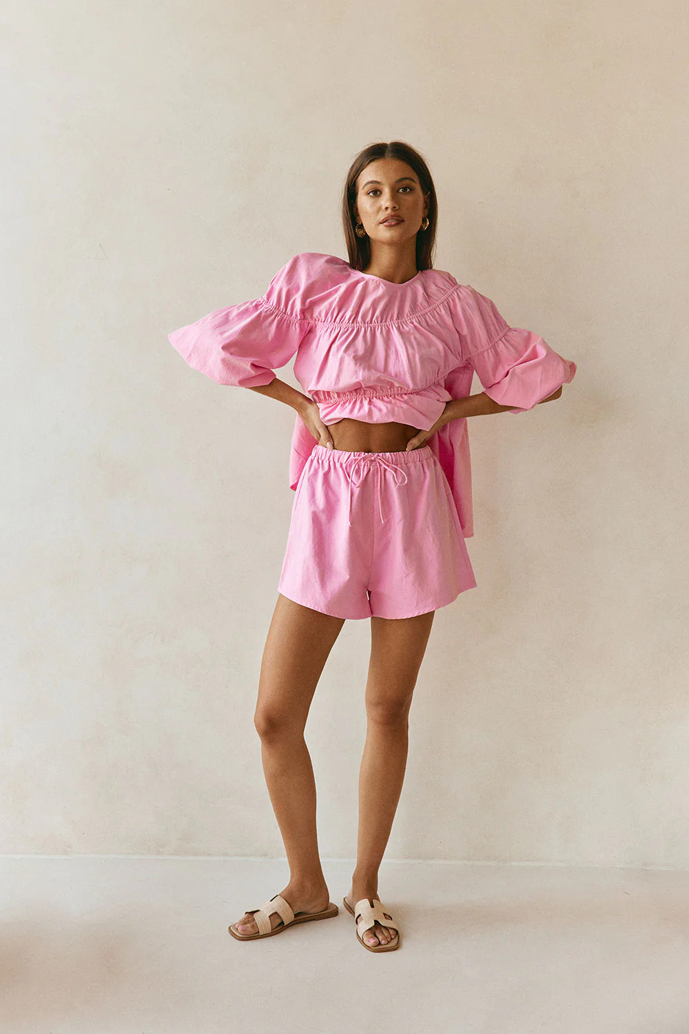 Pink Elastic Drawstring Akel Shorts | Sabo Skirt US