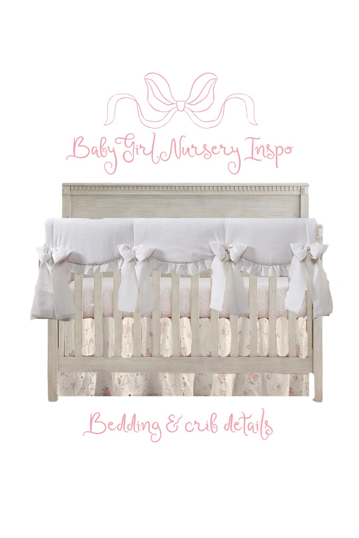 Baby girl bedding details! Crib bow rail is Liz and Roo (not on LTK) 

Baby girl / baby girl nursery / nursery ideas / nursery decor / girl nursery decor / girl nursery ideas 

#LTKBaby