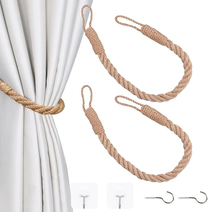 OCIOLI 2 Pieces Curtain Tiebacks Curtain Holdbacks Curtain Ties with Twisted Hemp Rope Decorative... | Amazon (US)