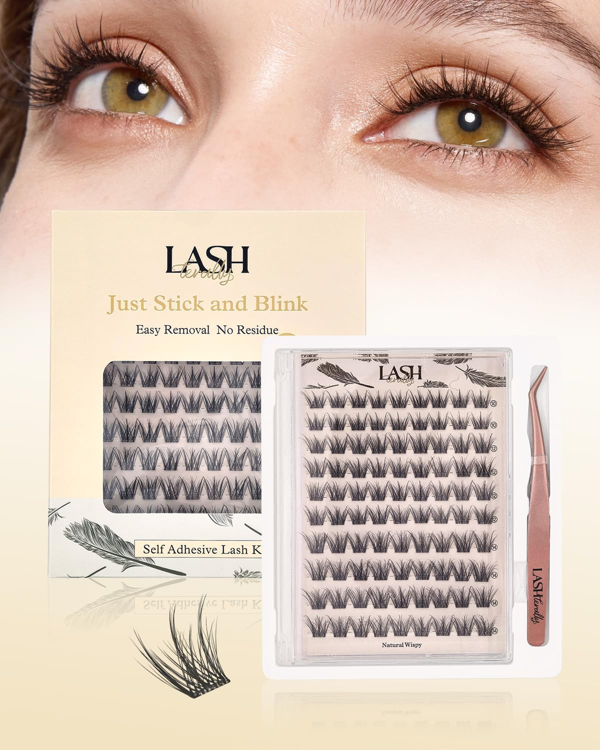 Self Adhesive Eyelashes Glue Free Lash Clusters Easy Removal Ultra Thin Lightweight Press on lash... | Amazon (US)