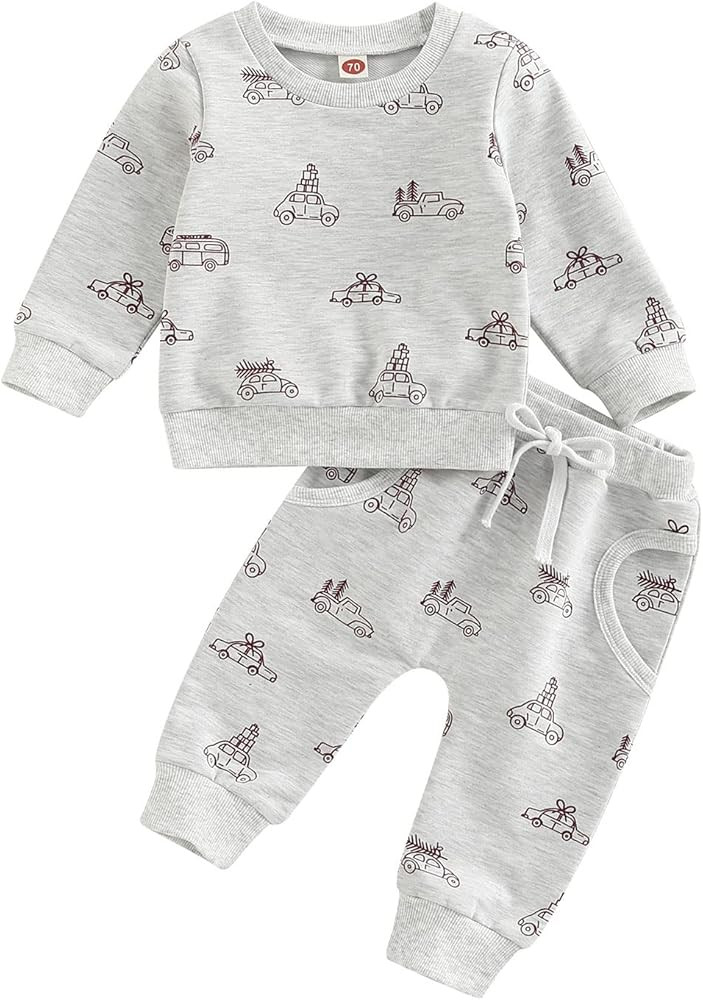 Toddler Baby Boy Girl Christmas Two Piece Outfit Long Sleeve Pullover Sweatshirt+Long Pants Set C... | Amazon (US)