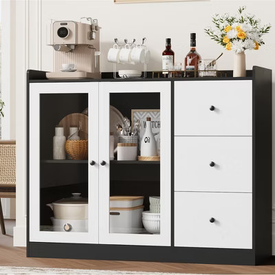 Kitchen Sideboard Cabinet, 43" Coffee Bar Cabinet with 3 Drawers and Doors | Target