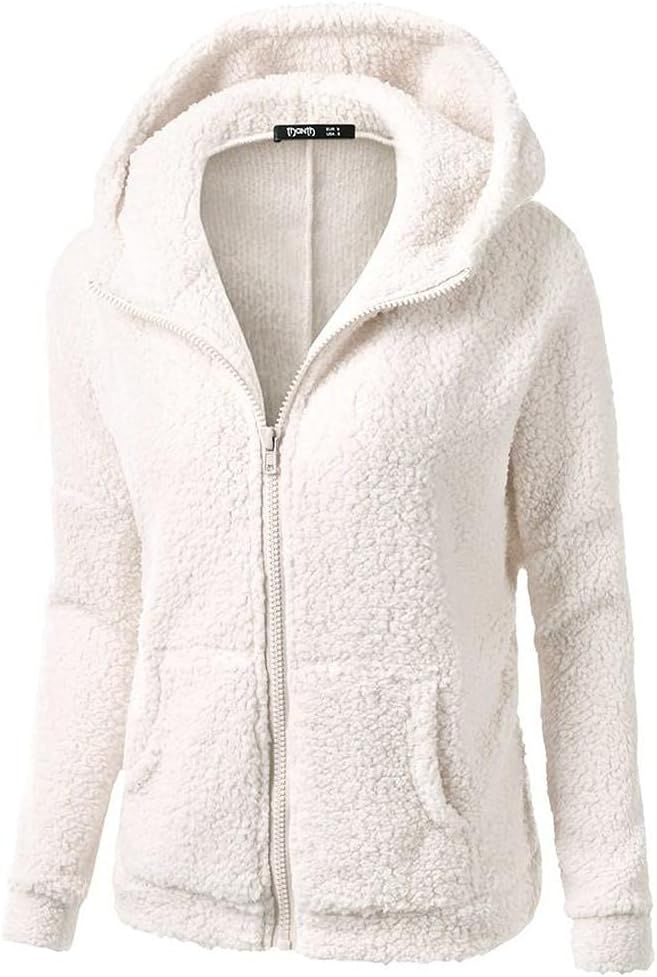 Women's Hooded Parka Coat With Faux Fur Hooded Windbreaker Coat Winter Warm Wool Thicken Zipper W... | Amazon (US)