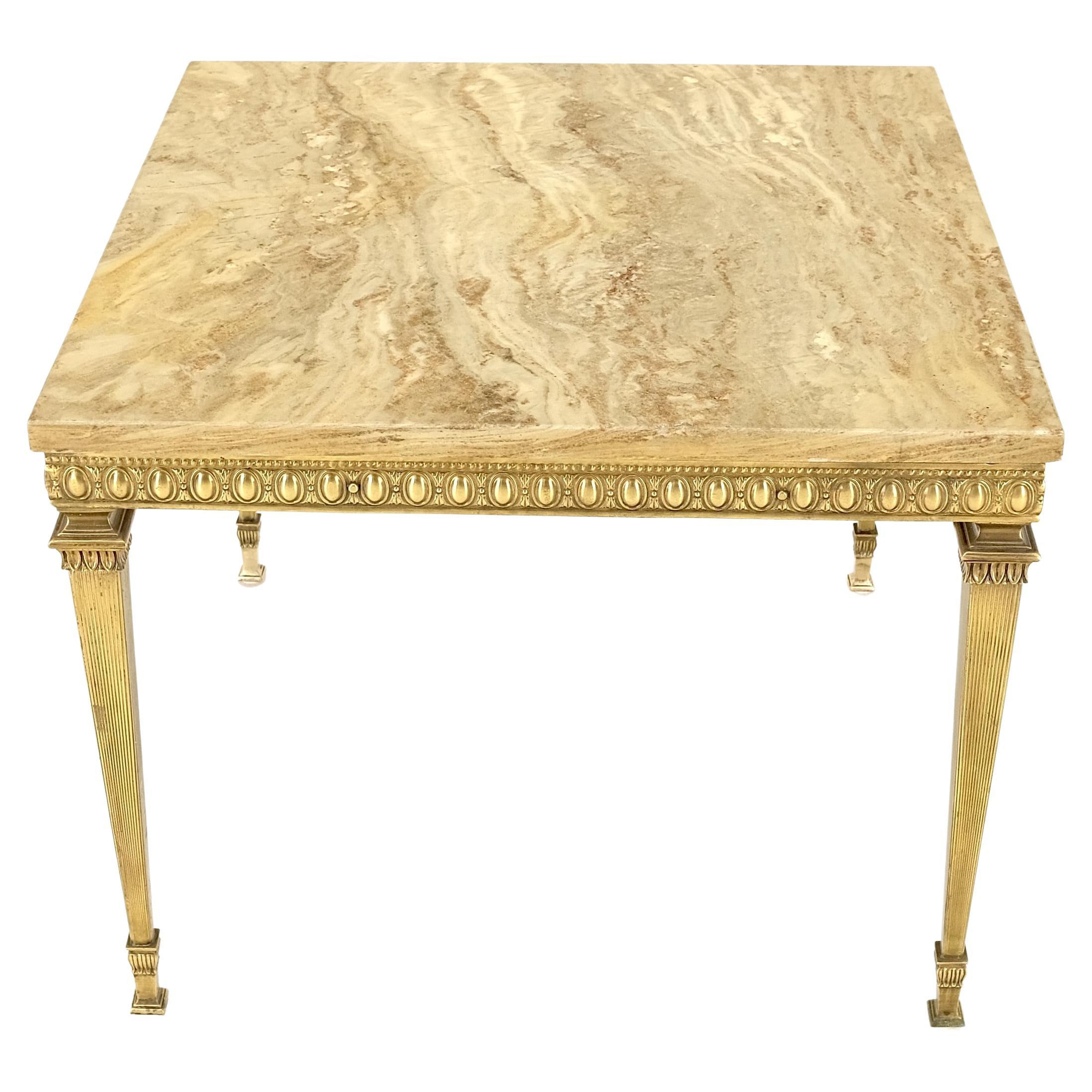 Square Solid Brass or Bronze Base Travertine Top Side End Occasional Table MINT! | 1stDibs