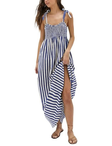 Lentta Women's Striped Smocked Maxi Dress Causal Spaghetti Strap Stretchy Flowy Swing Long Dress ... | Amazon (US)