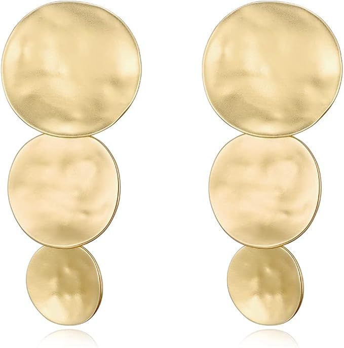 Matte Gold Silver Geometry Clip On Earrings for Women Retro Drop Clip Earrings for Women | Amazon (US)