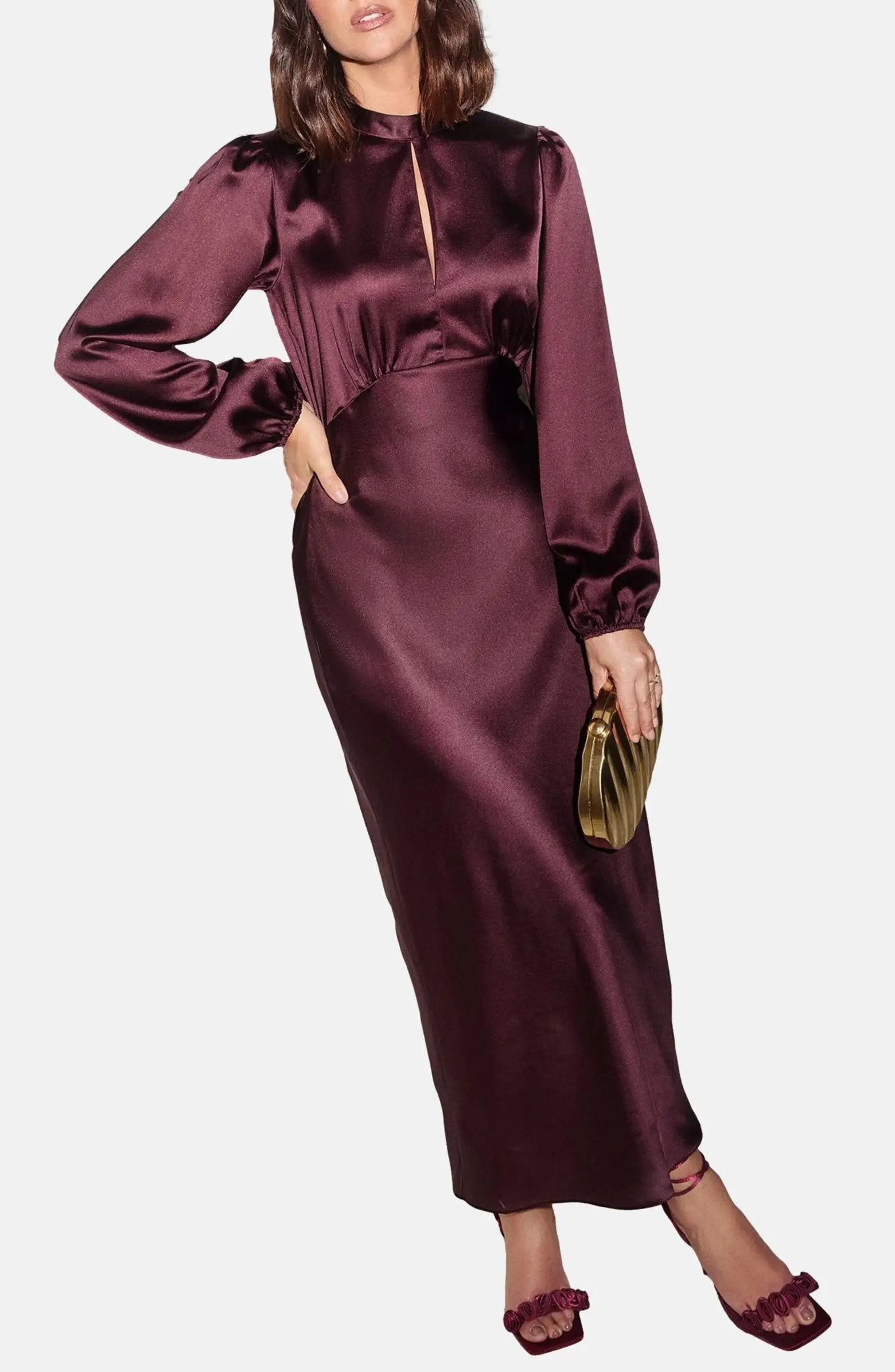 Friends Like These Cutout Long Sleeve Satin Midi Dress | Nordstrom | Nordstrom