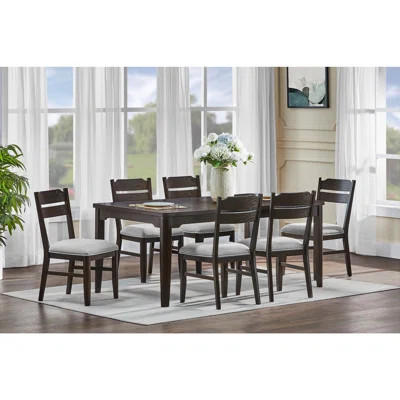 7pc Beautiful Rectangular Dining Table Upholstered Chair Wooden Furniture Dining Room Furniture | Wayfair North America