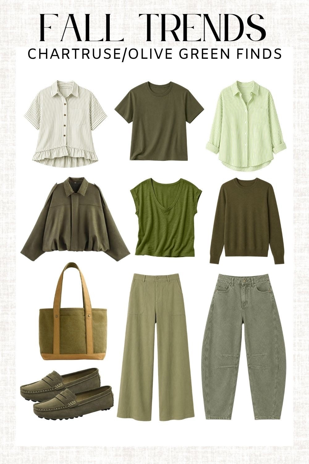 Olive green outfit ideas, chartreuse fashion, fall color trends, olive green finds, fall wardrobe staples, casual fall outfits, green sweater outfit, wide leg pants, fall loafers, everyday fall style

Olive green is having a major fall moment 💚 These easy layers, relaxed pants and classic accessories make it such a wearable way to bring the season’s trendiest color into your everyday wardrobe.

#LTKSeasonal #LTKWorkwear #LTKTravel