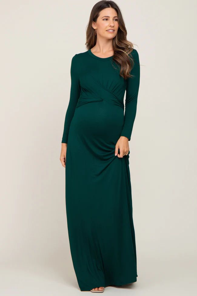 Forest Green Twisted Waist Maternity Maxi Dress | PinkBlush Maternity