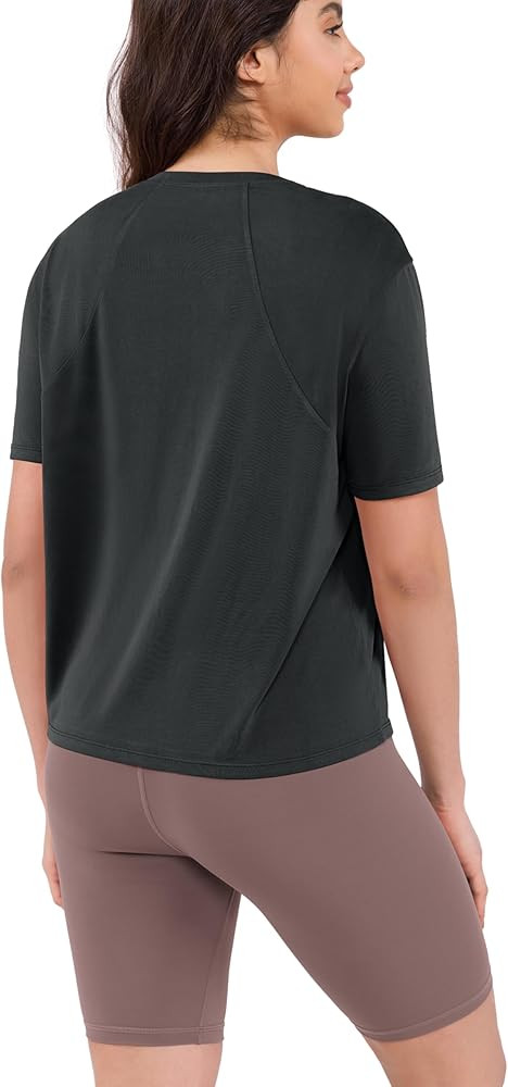 ODODOS Modal Soft Short Sleeve Shirts for Women Crew Neck Yoga Tee Casual Workout Tops | Amazon (US)