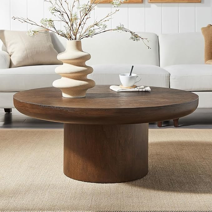 Round Wood Coffee Table for Living Room Modern Circle Coffee Table Pedestal Center Table for Apar... | Amazon (US)