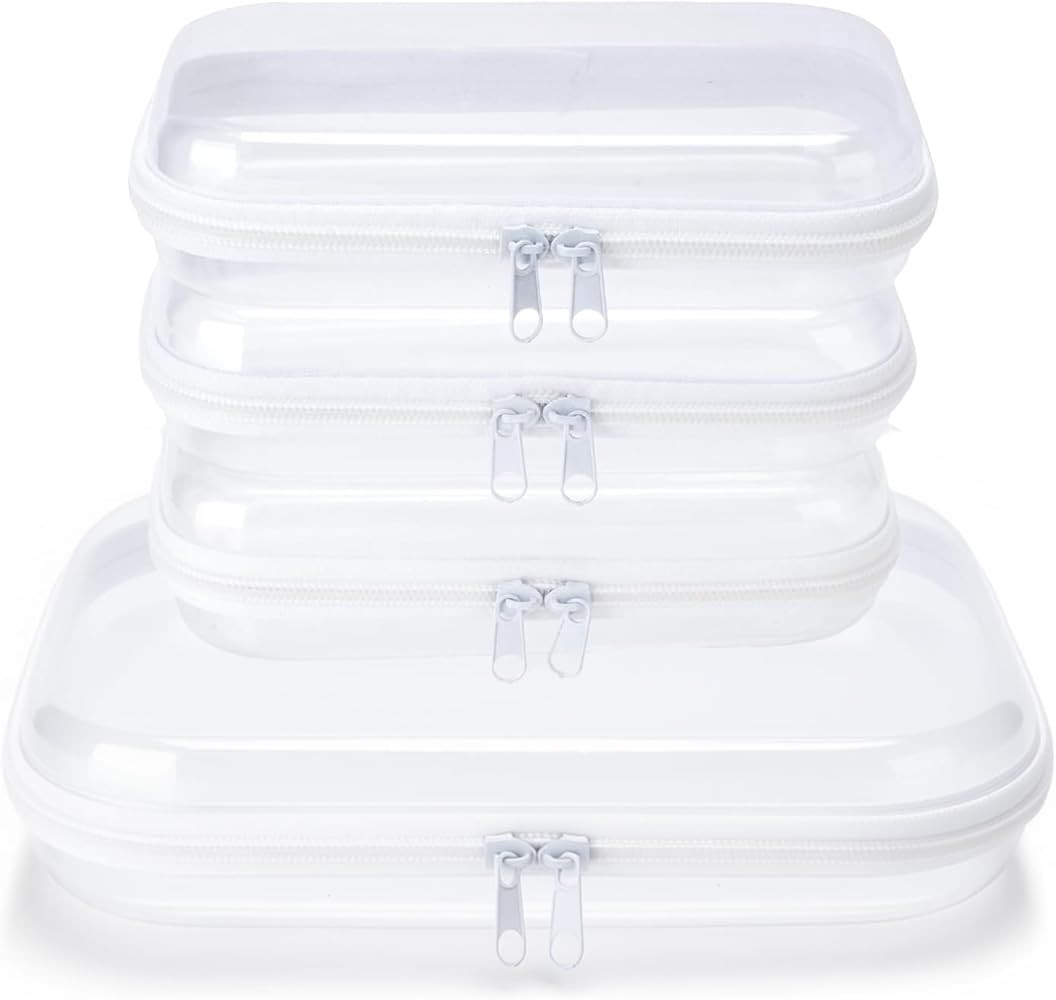 Clear Zipper Pouches, 4PCS Hard Shell Zipper Case,Clear Cosmetic Bag,Toiletry Pouch, Portable Wat... | Amazon (US)