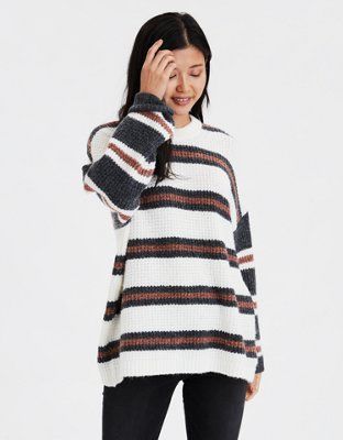 AE Oversized Striped Long Pullover Sweater | American Eagle Outfitters (US & CA)