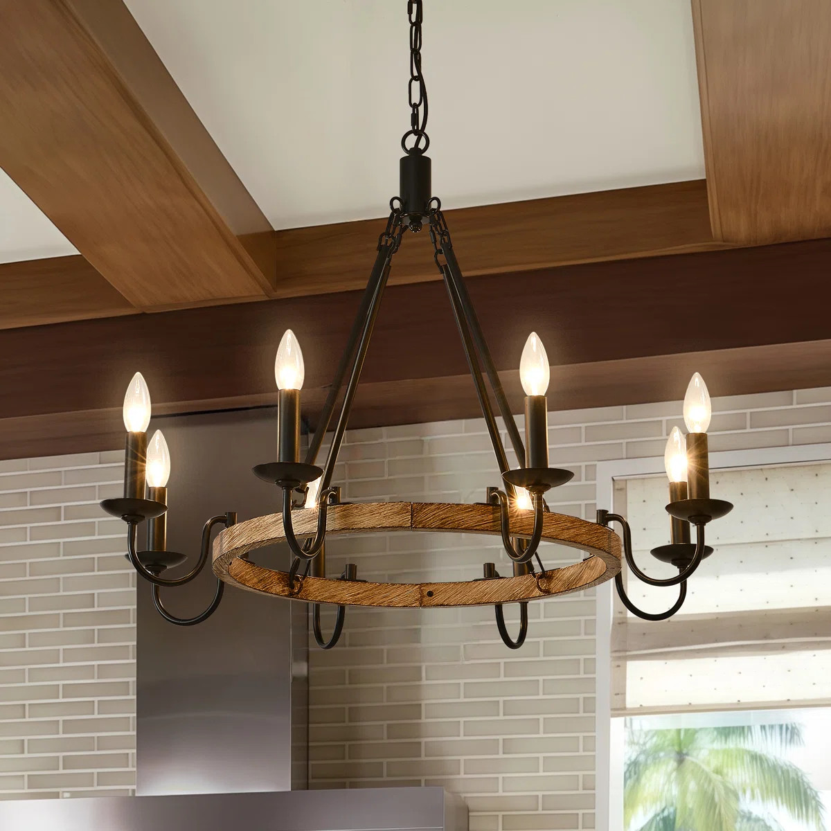 Black Wagon Wheel Chandelier Rustic, 8-light Farmhouse Candle Chandelier, Industrial Round High C... | Wayfair North America